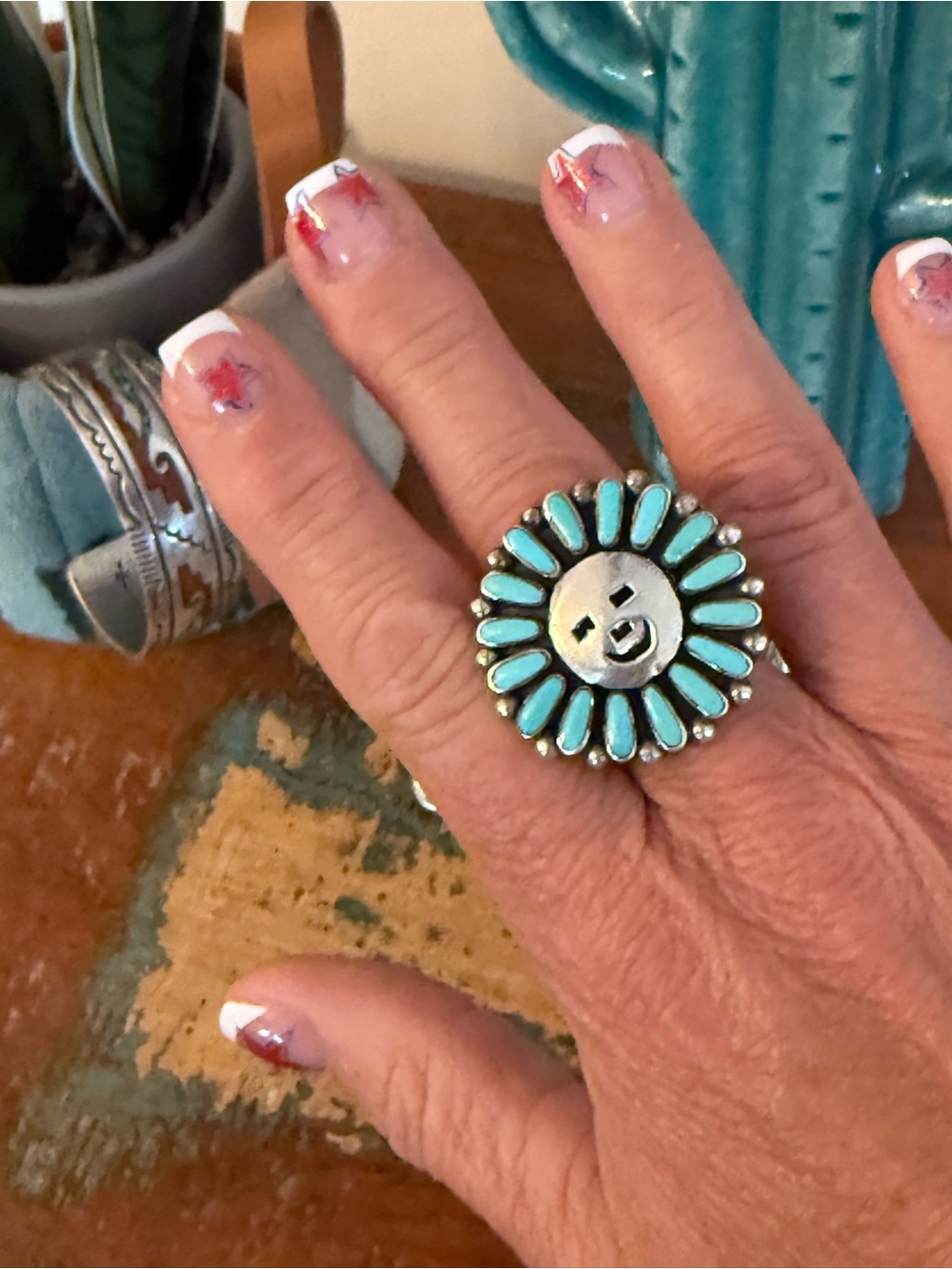 Turquoise Cluster Sunface Statement Ring